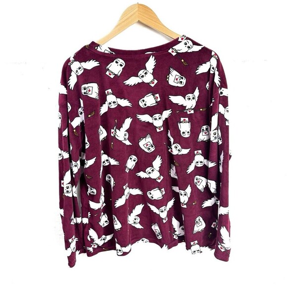 Harry Potter PJ Set 2 Piece Brick Red XL (16-18) Hogwarts Owl Hedwig Girls - Picture 4 of 14